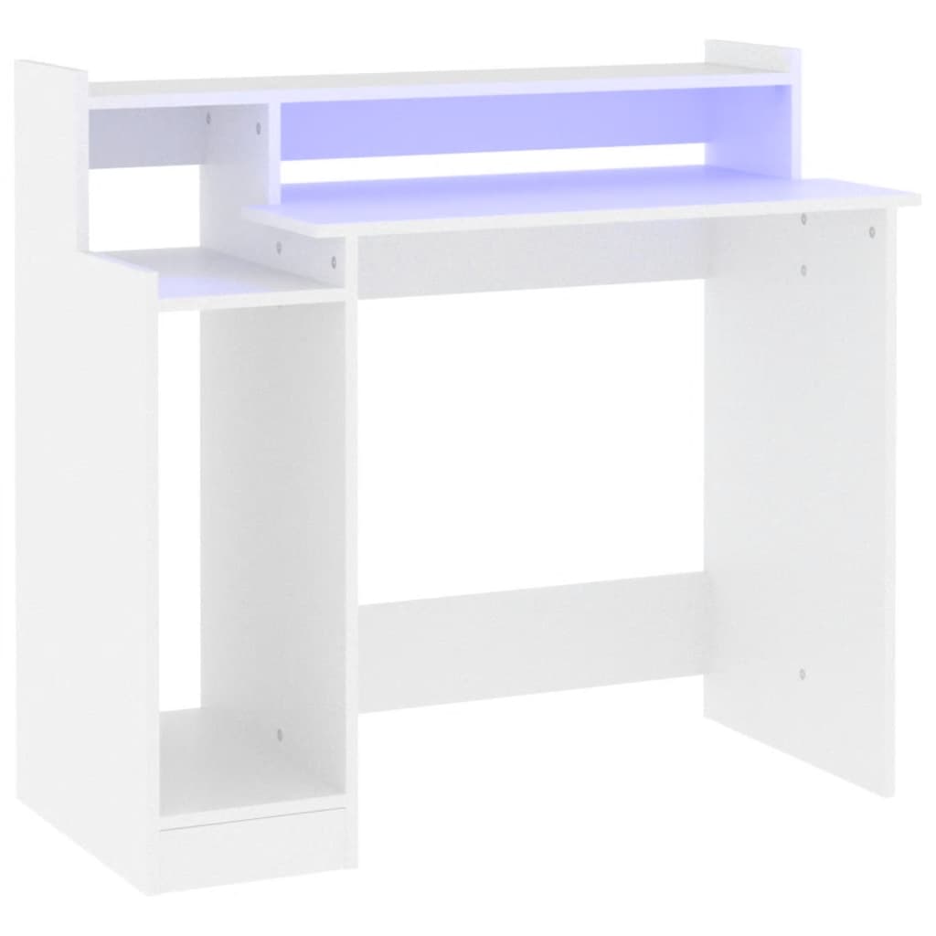 Desk with LED lights White 97x45x90 cm Engineered Wood