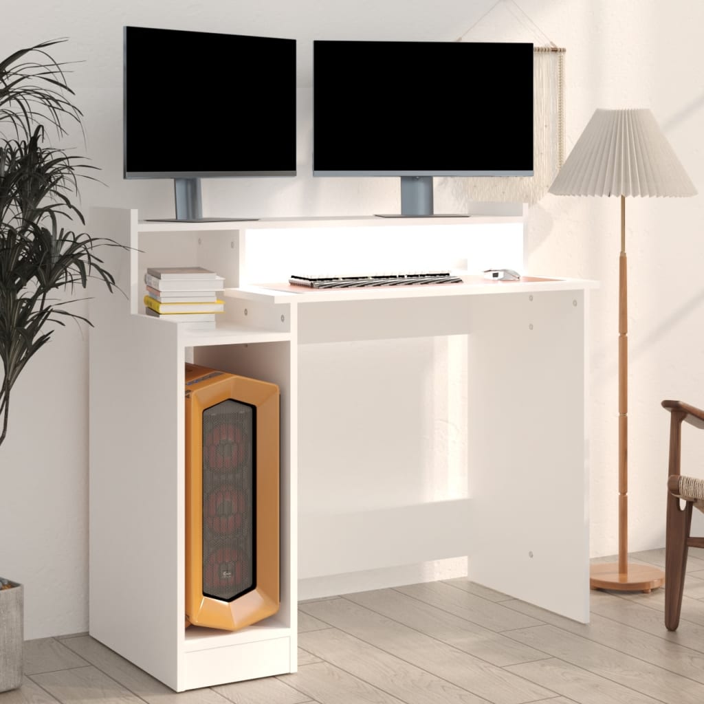Desk with LED lights White 97x45x90 cm Engineered Wood