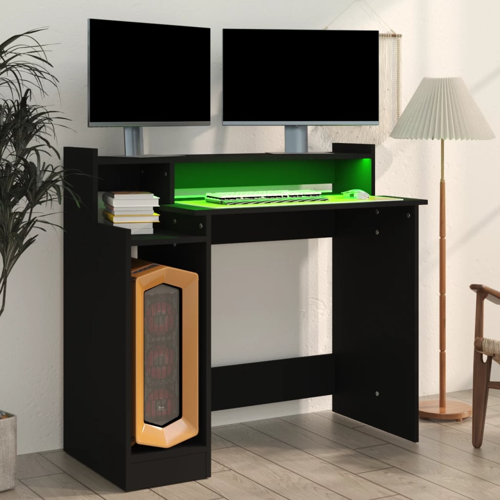 Desk with LEDs Black 97x45x90 cm Engineered Wood