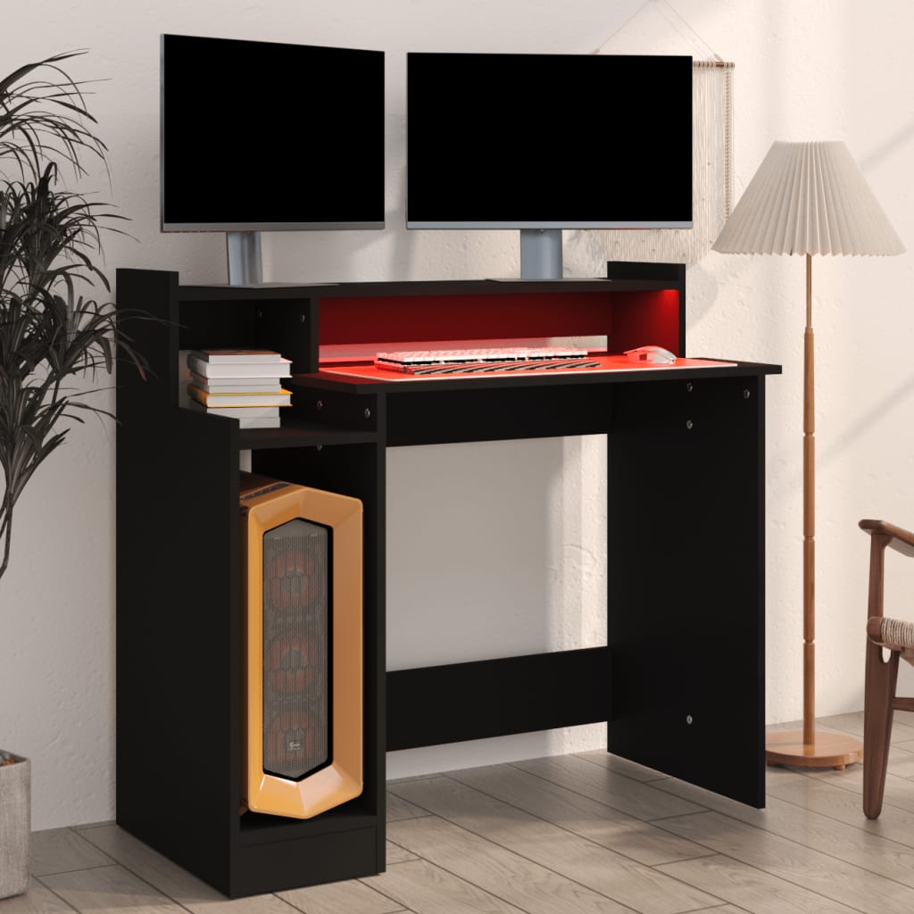 Desk with LEDs Black 97x45x90 cm Engineered Wood