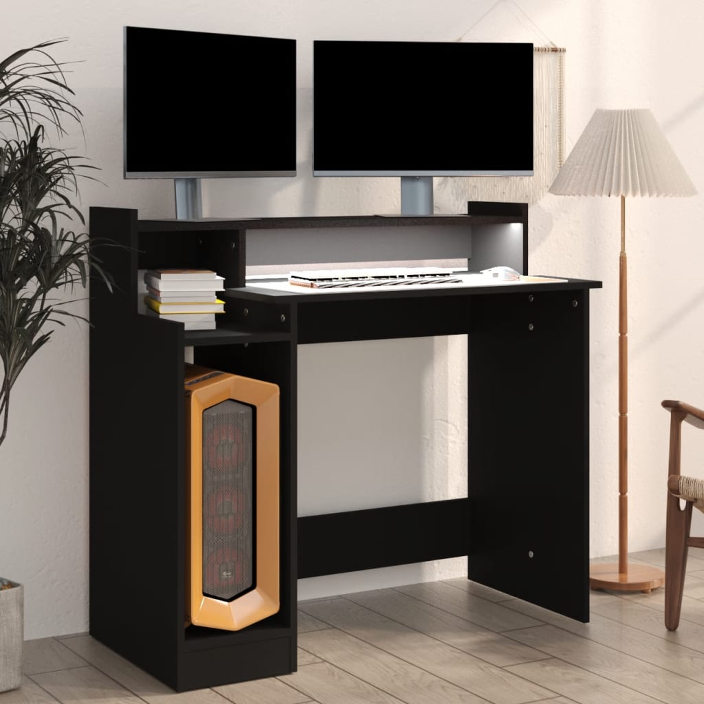 Desk with LEDs Black 97x45x90 cm Engineered Wood