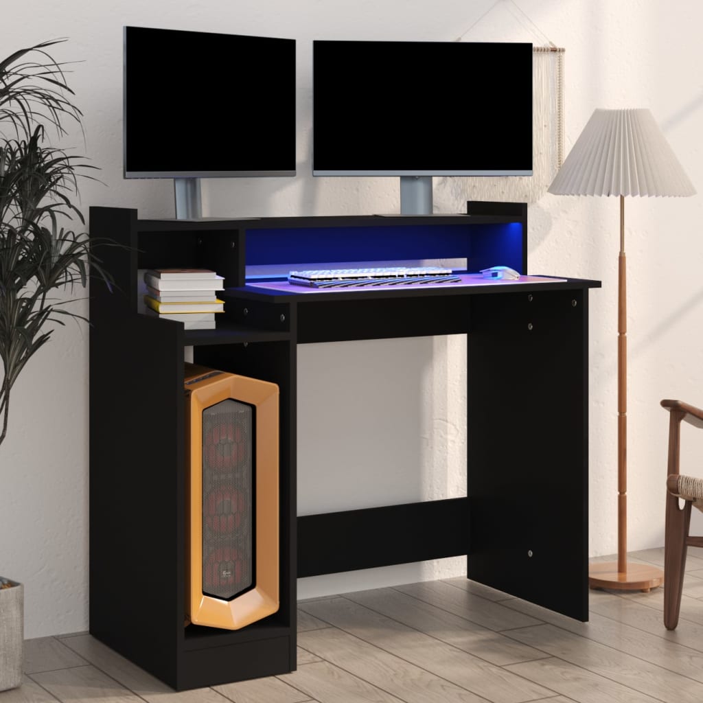Desk with LEDs Black 97x45x90 cm Engineered Wood