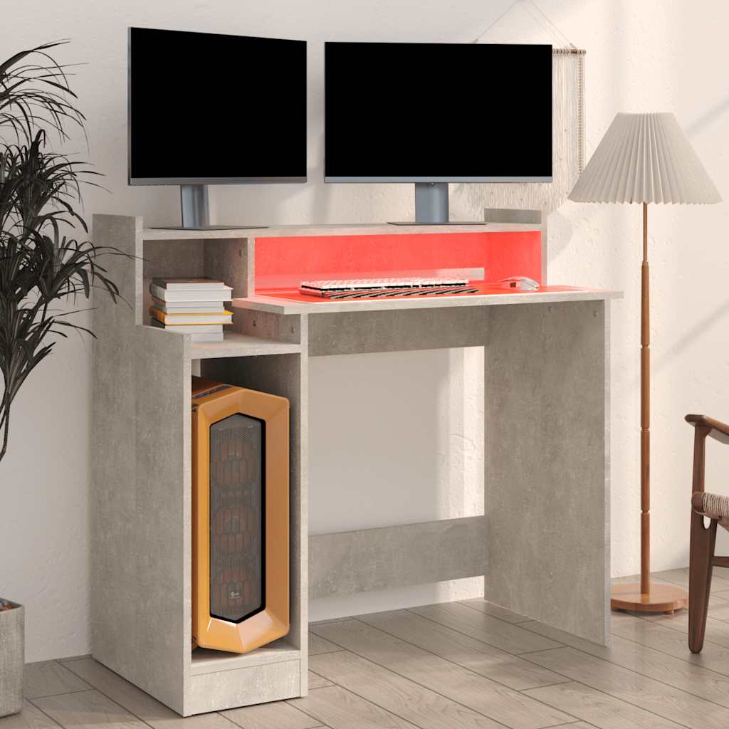 Desk with LEDs Concrete Grey 97x45x90 cm Engineered Wood