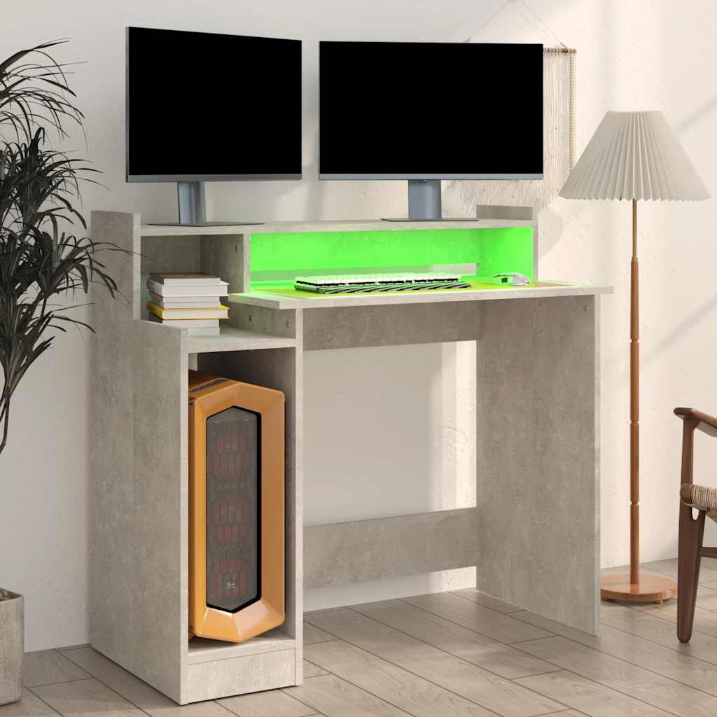 Desk with LEDs Concrete Grey 97x45x90 cm Engineered Wood