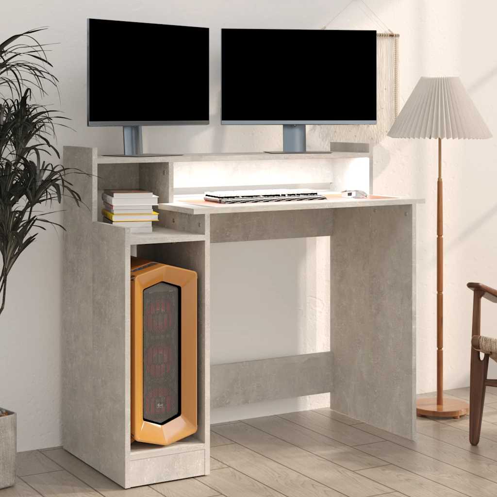 Desk with LEDs Concrete Grey 97x45x90 cm Engineered Wood