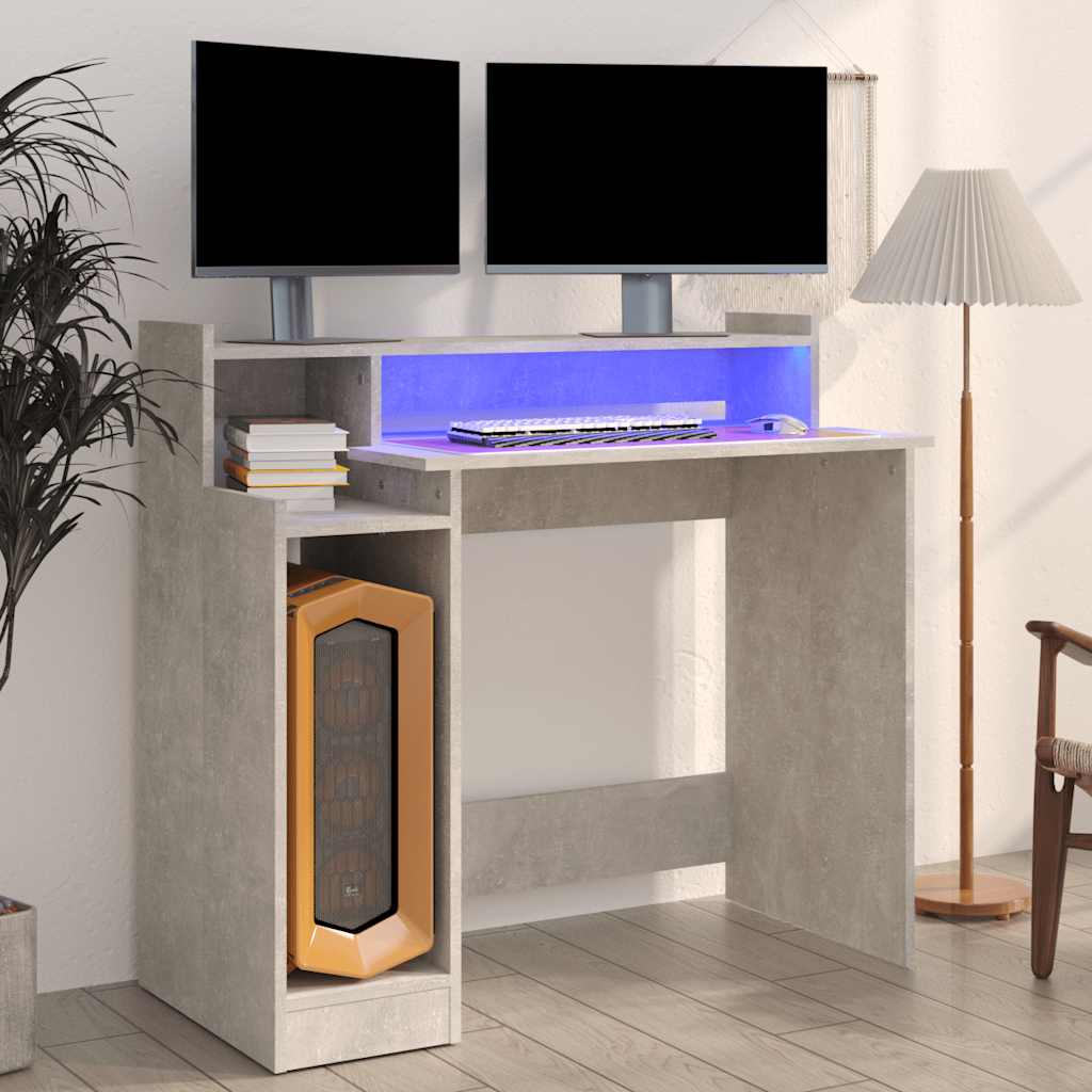 Desk with LEDs Concrete Grey 97x45x90 cm Engineered Wood