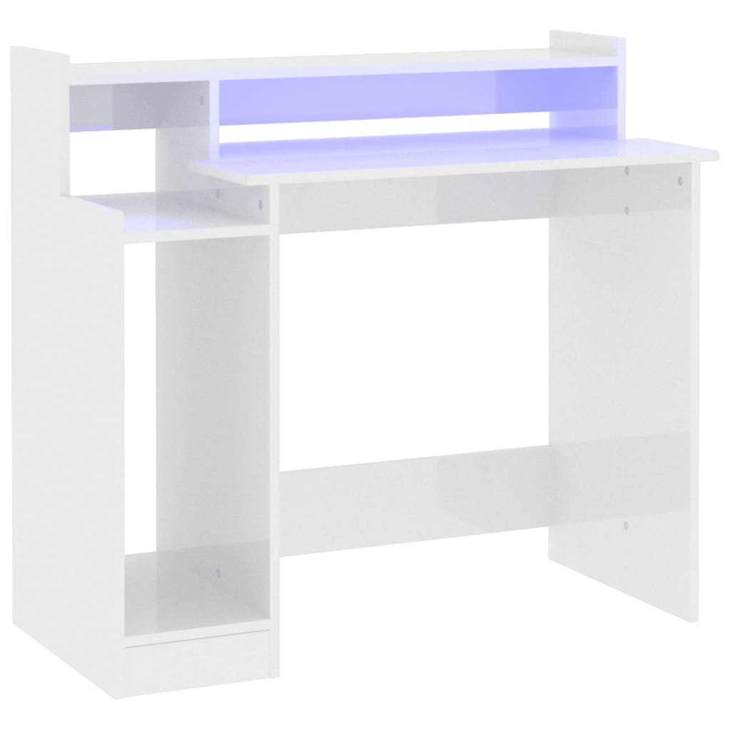 High-Gloss White Desk with LEDs 97x45x90 cm Engineered Wood