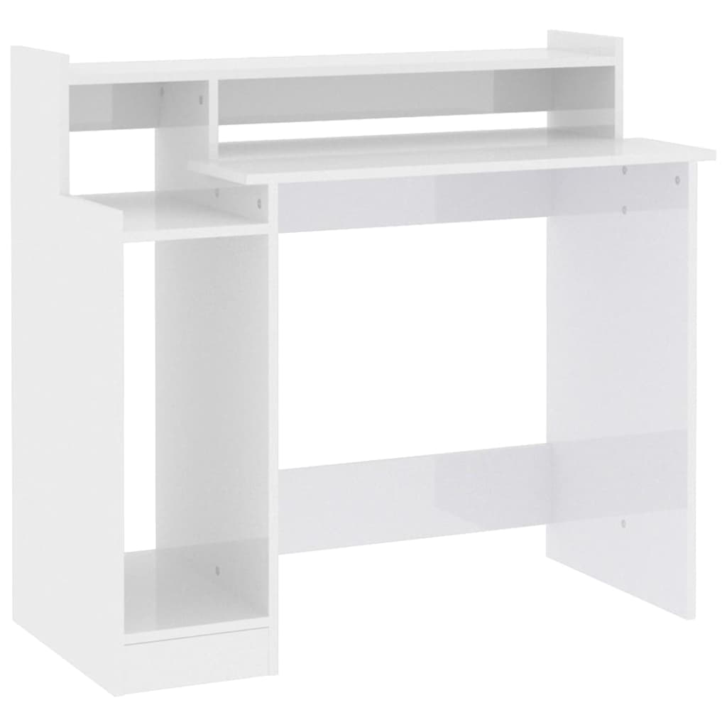High-Gloss White Desk with LEDs 97x45x90 cm Engineered Wood