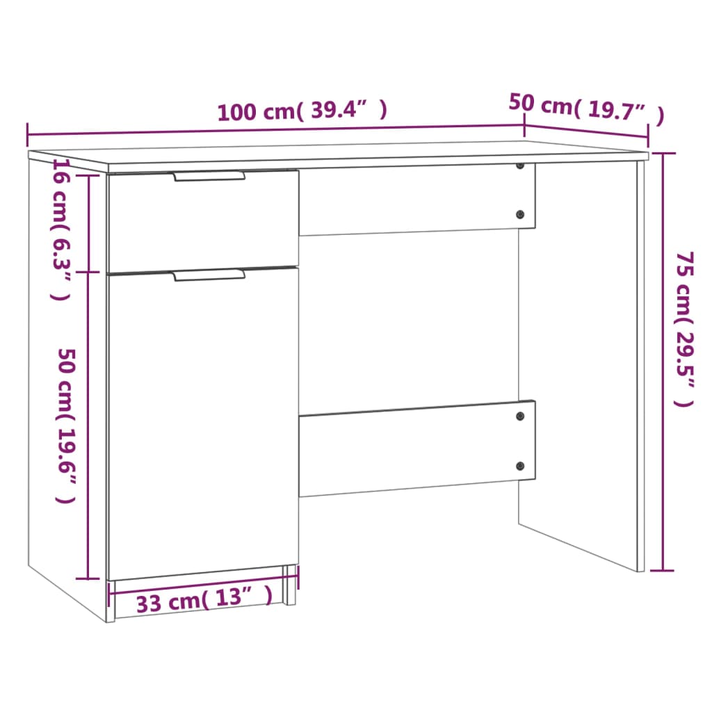 Bureau blanc 100x50x75 cm en panneaux de particules