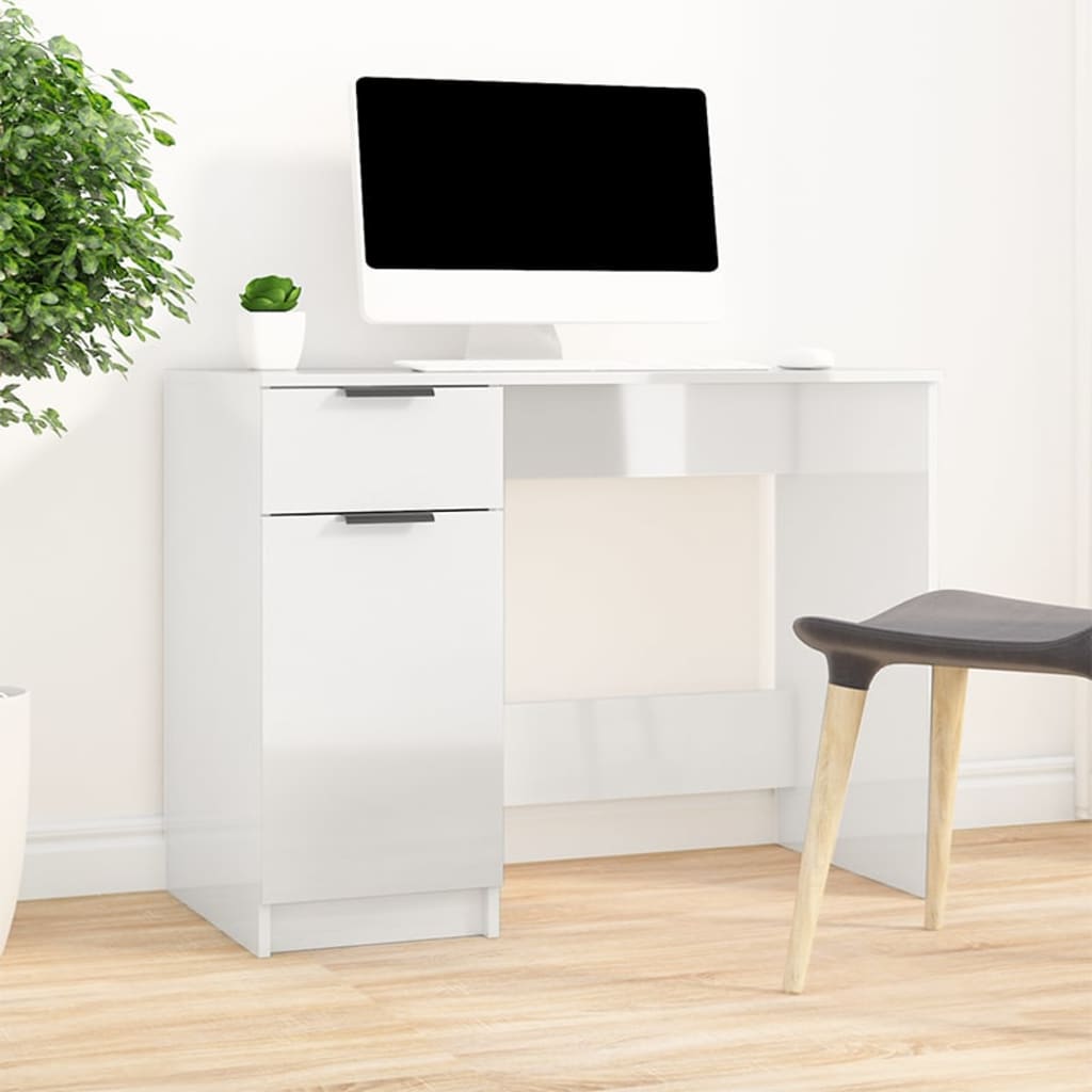 Desk High-Gloss White 100x50x75 cm Engineered Wood