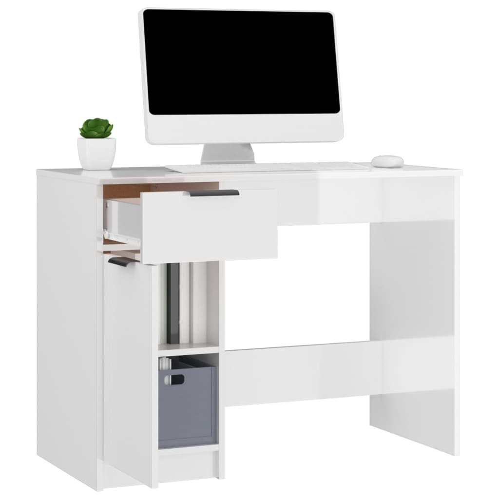 Desk High-Gloss White 100x50x75 cm Engineered Wood