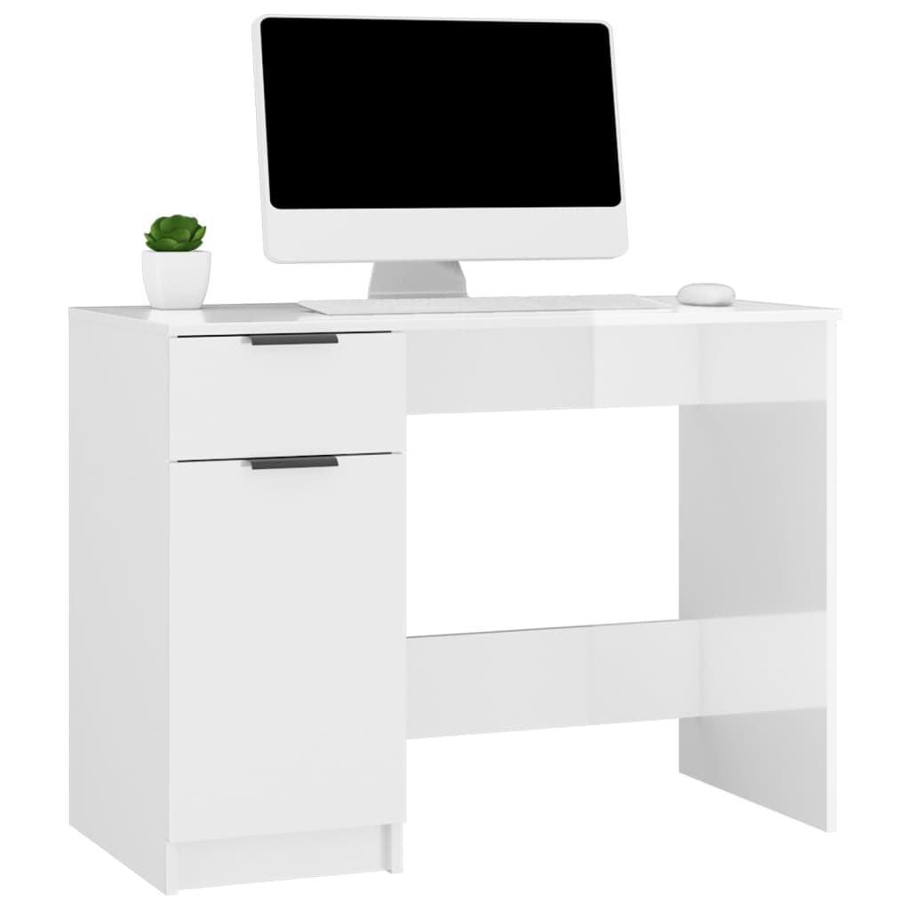 Desk High-Gloss White 100x50x75 cm Engineered Wood