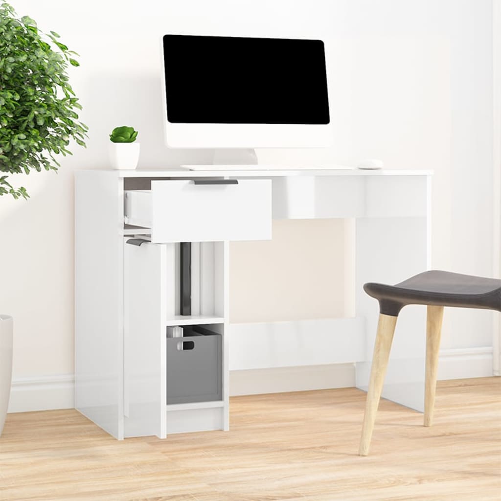 Desk High-Gloss White 100x50x75 cm Engineered Wood