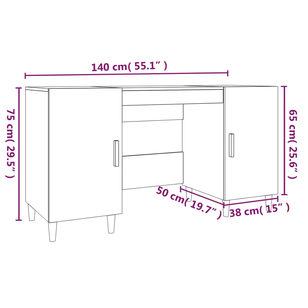 Bureau en aggloméré chêne Sonoma 140x50x75 cm