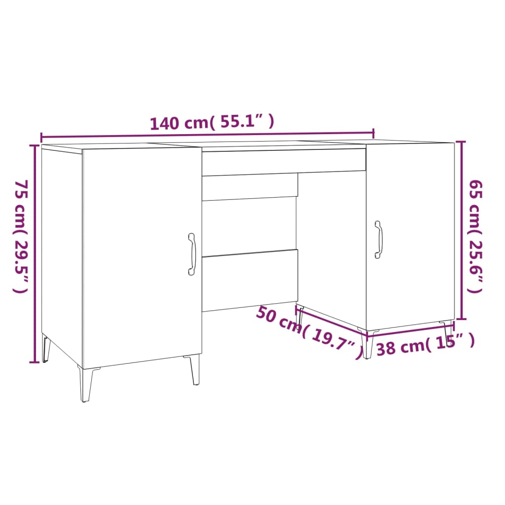 Bureau chêne Sonoma 140x50x75 cm en bois d'ingénierie