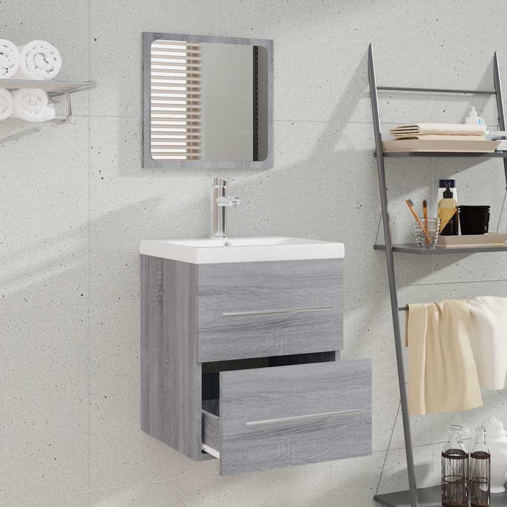 Badschrank mit Spiegel Grau Sonoma 41x38,5x48 cm