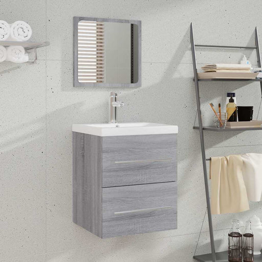 Badschrank mit Spiegel Grau Sonoma 41x38,5x48 cm