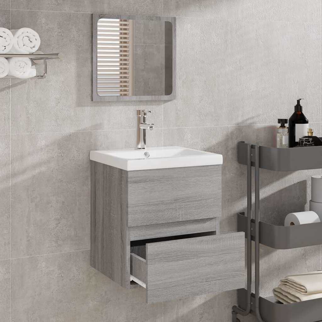 Badschrank mit Spiegel Grau Sonoma Holzwerkstoff