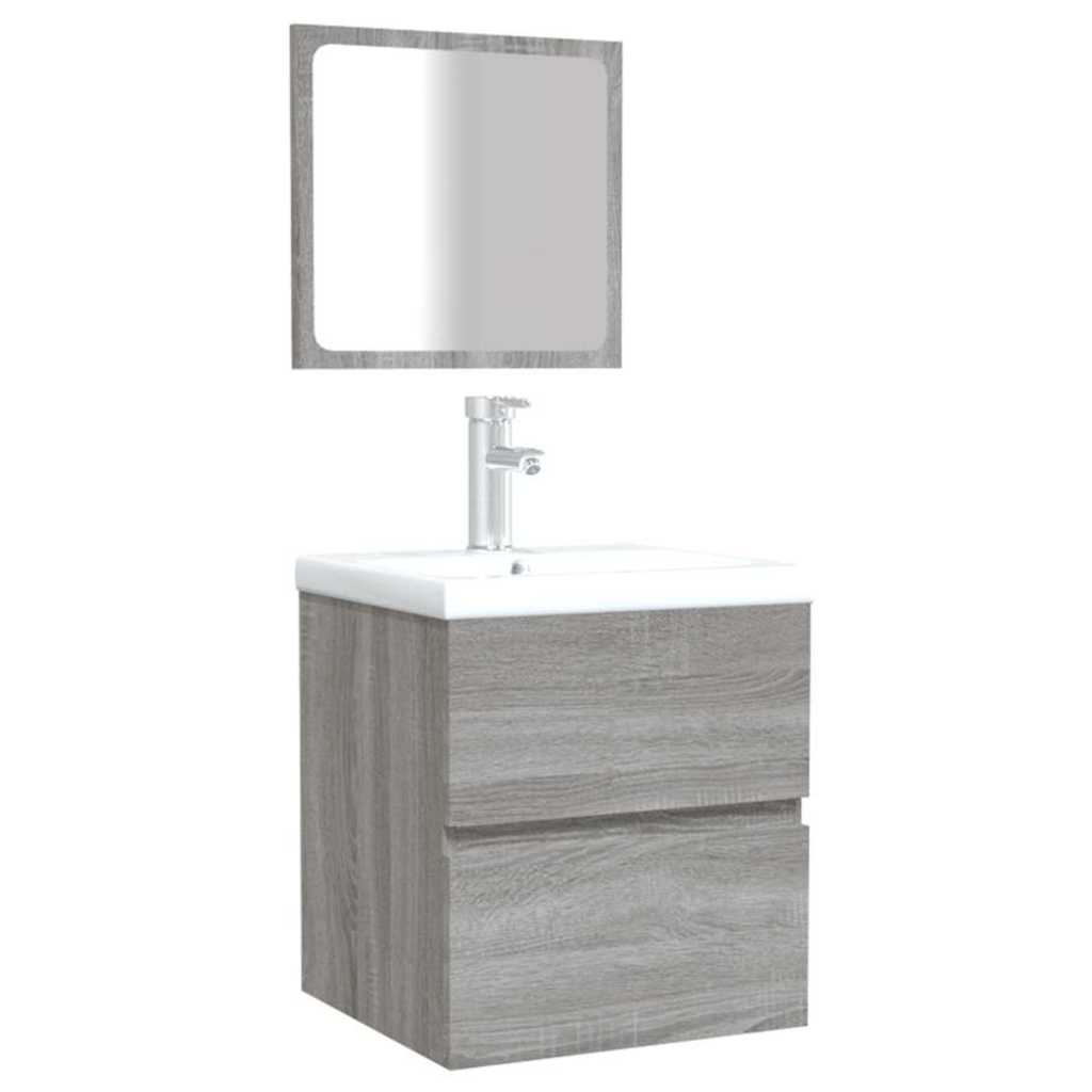 Badschrank mit Spiegel Grau Sonoma Holzwerkstoff