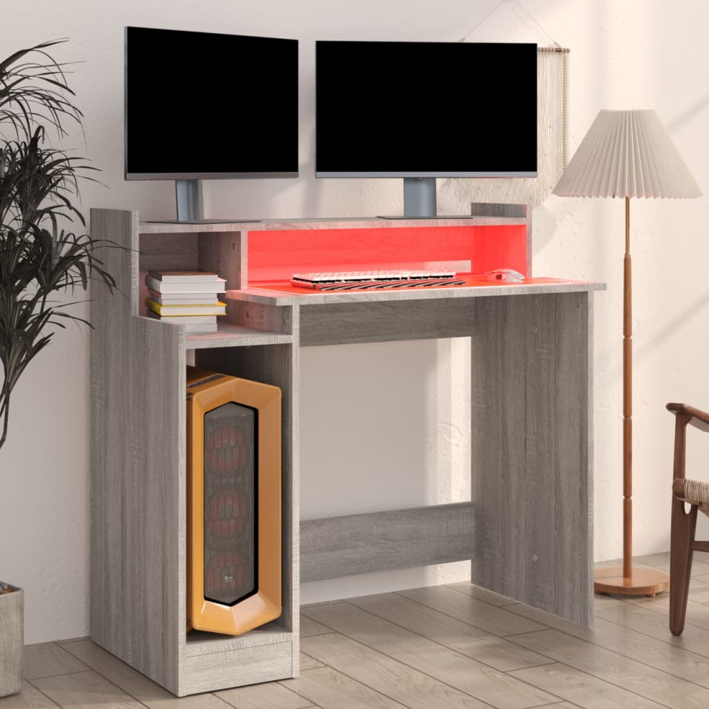 Desk with LEDs Gray Sonoma 97x45x90 cm Engineered Wood