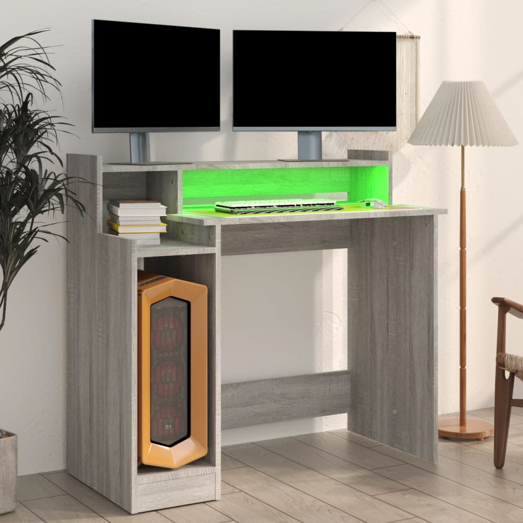 Desk with LEDs Gray Sonoma 97x45x90 cm Engineered Wood