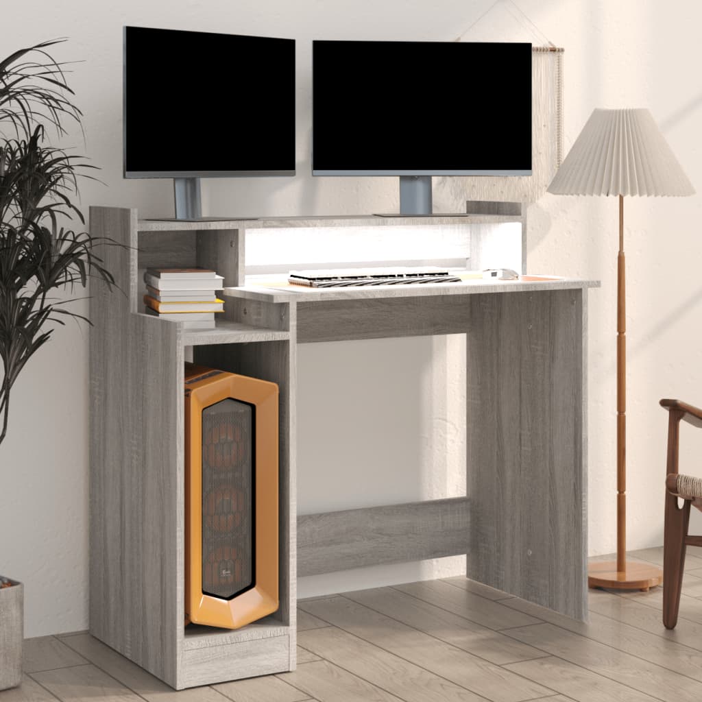 Desk with LEDs Gray Sonoma 97x45x90 cm Engineered Wood