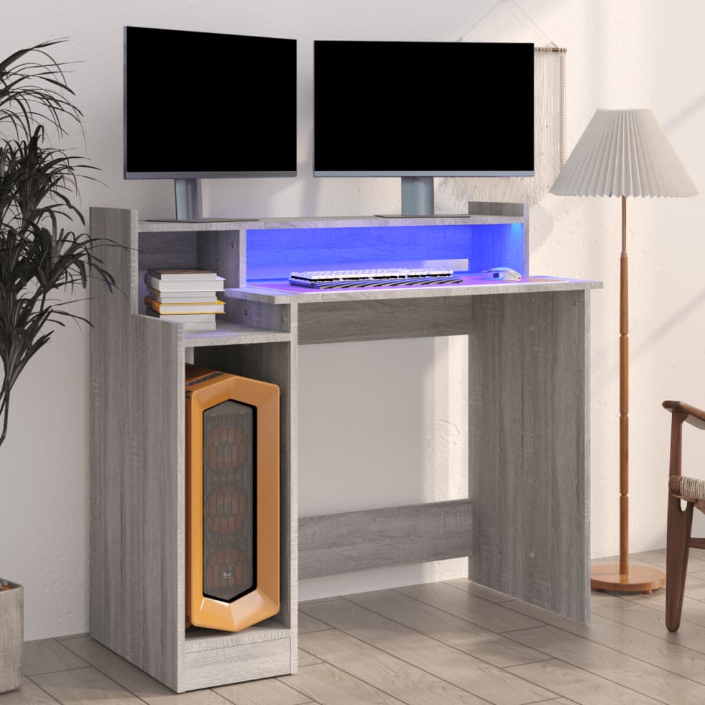 Desk with LEDs Gray Sonoma 97x45x90 cm Engineered Wood