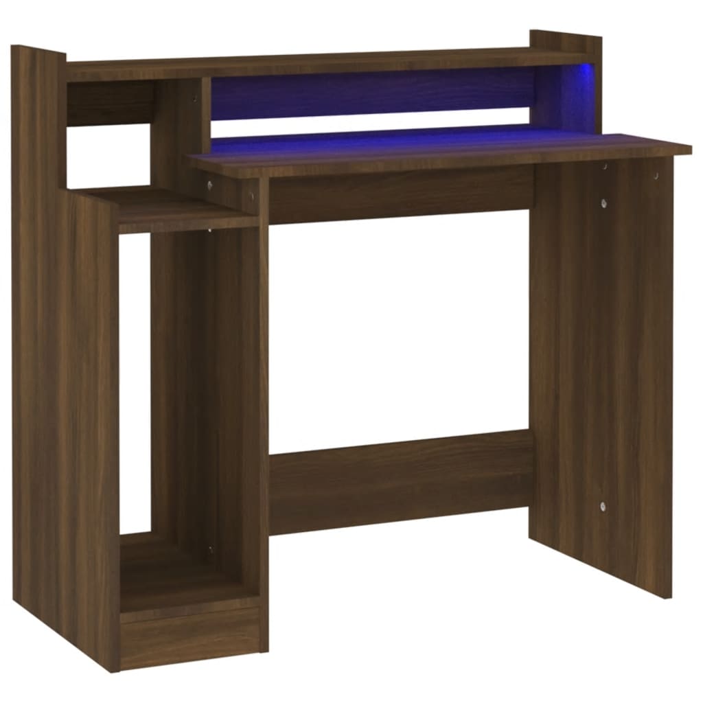 Bureau avec LED marron, aspect chêne 97x45x90 Bois d'ingénierie