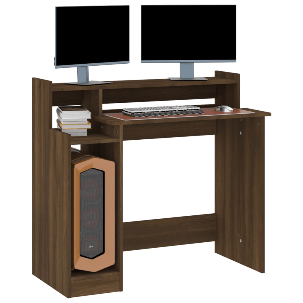 Bureau avec LED marron, aspect chêne 97x45x90 Bois d'ingénierie