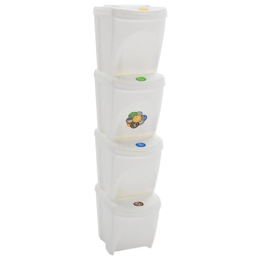 Stackable Trash Cans 4 pcs White 100 L Polypropylene