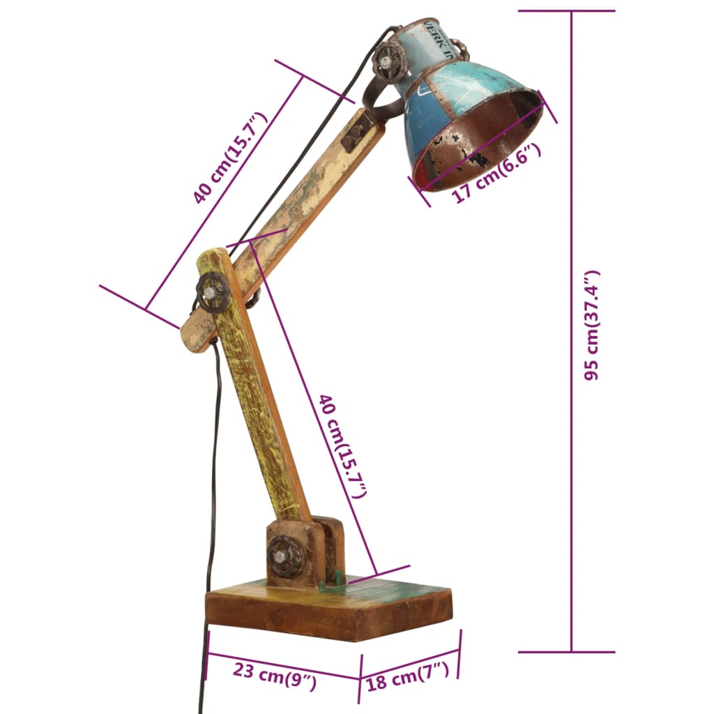 Lampe de bureau style industriel Multicolore Ronde 23x18x95cm E27