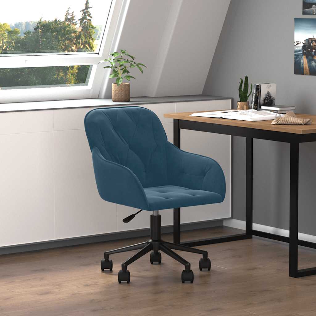 Chaise de bureau pivotante en velours bleu