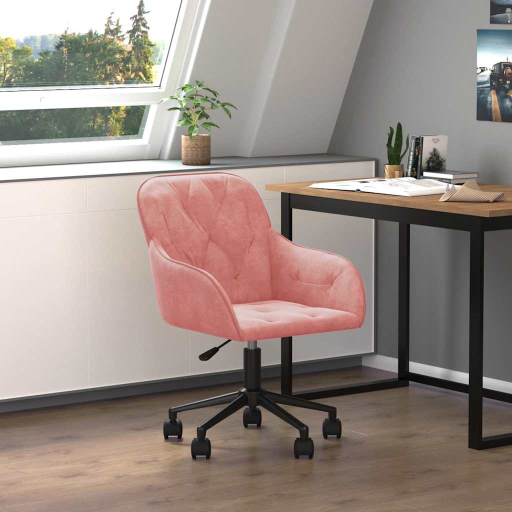 Chaise de bureau pivotante en velours rose