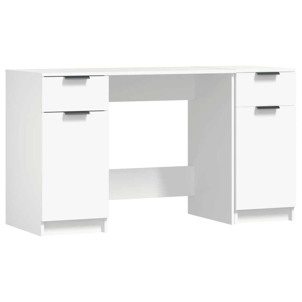 Desk with Pedestal Cabinet White Engineered Wood