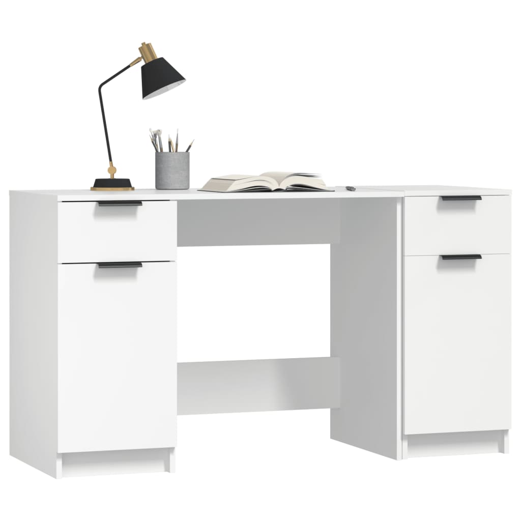 Desk with Pedestal Cabinet White Engineered Wood