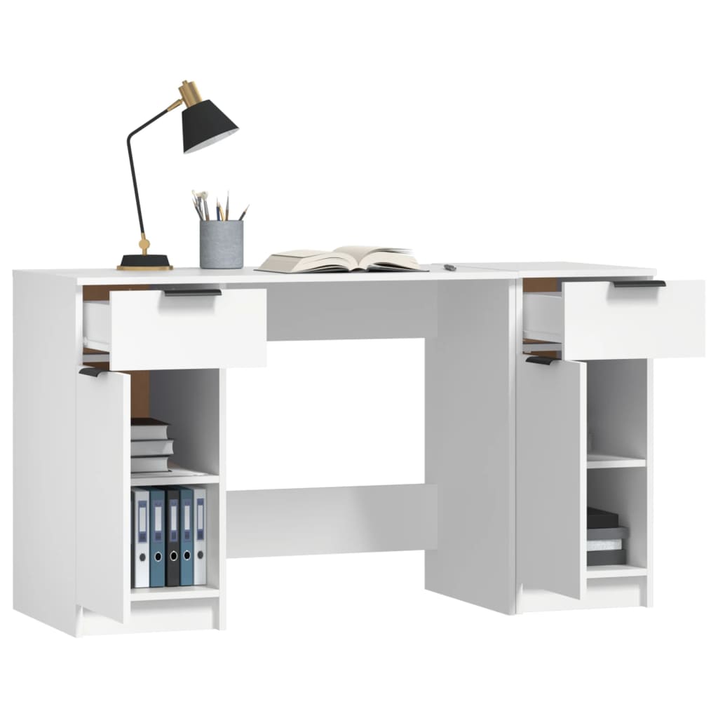Desk with Pedestal Cabinet White Engineered Wood