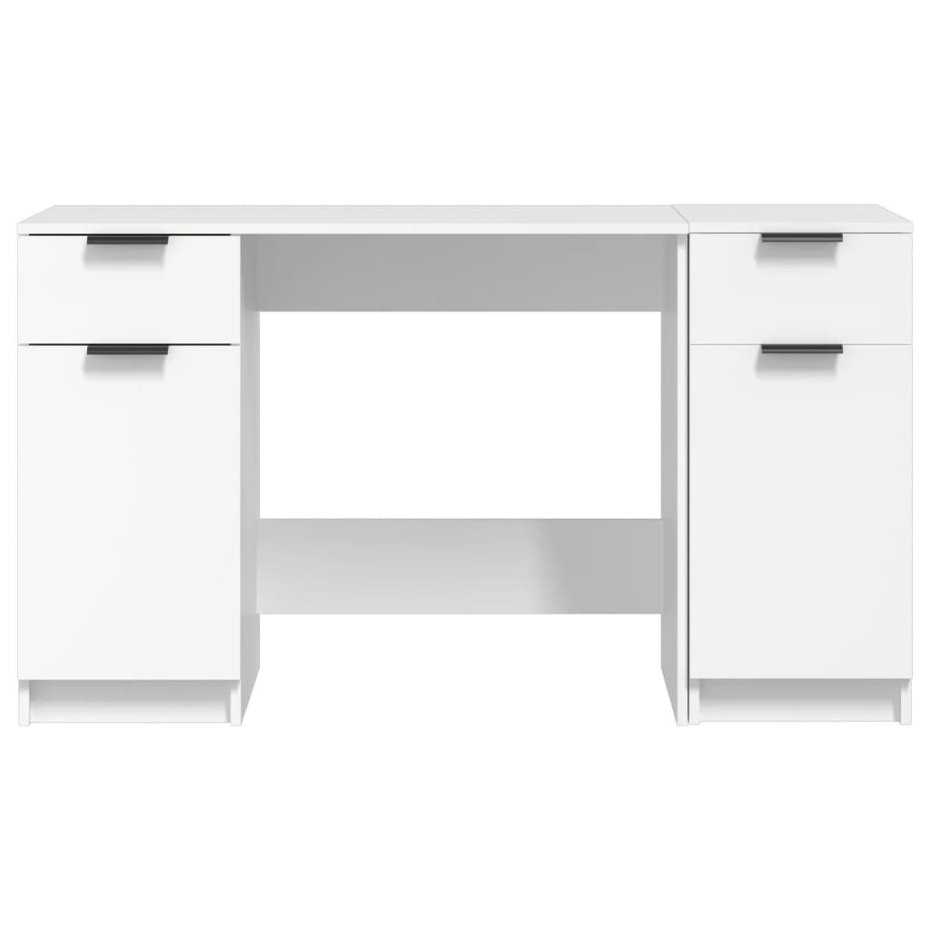 Desk with Pedestal Cabinet White Engineered Wood