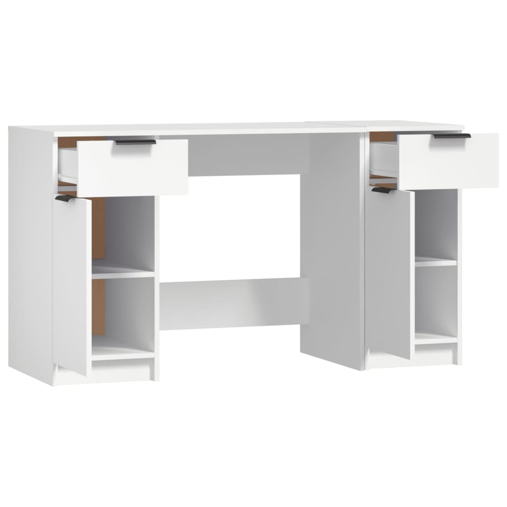 Desk with Pedestal Cabinet White Engineered Wood