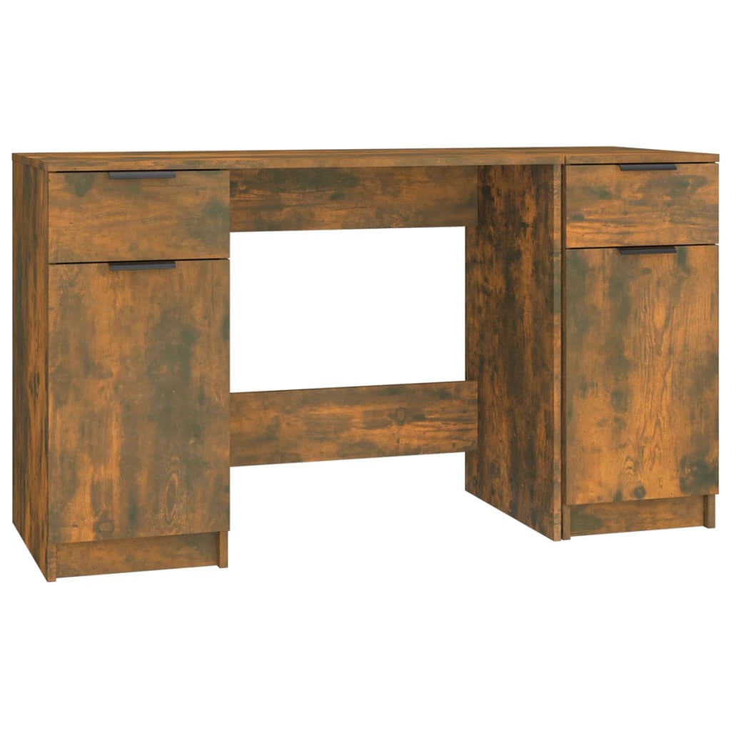 Bureau avec caisson en chêne fumé, panneaux de particules de bois