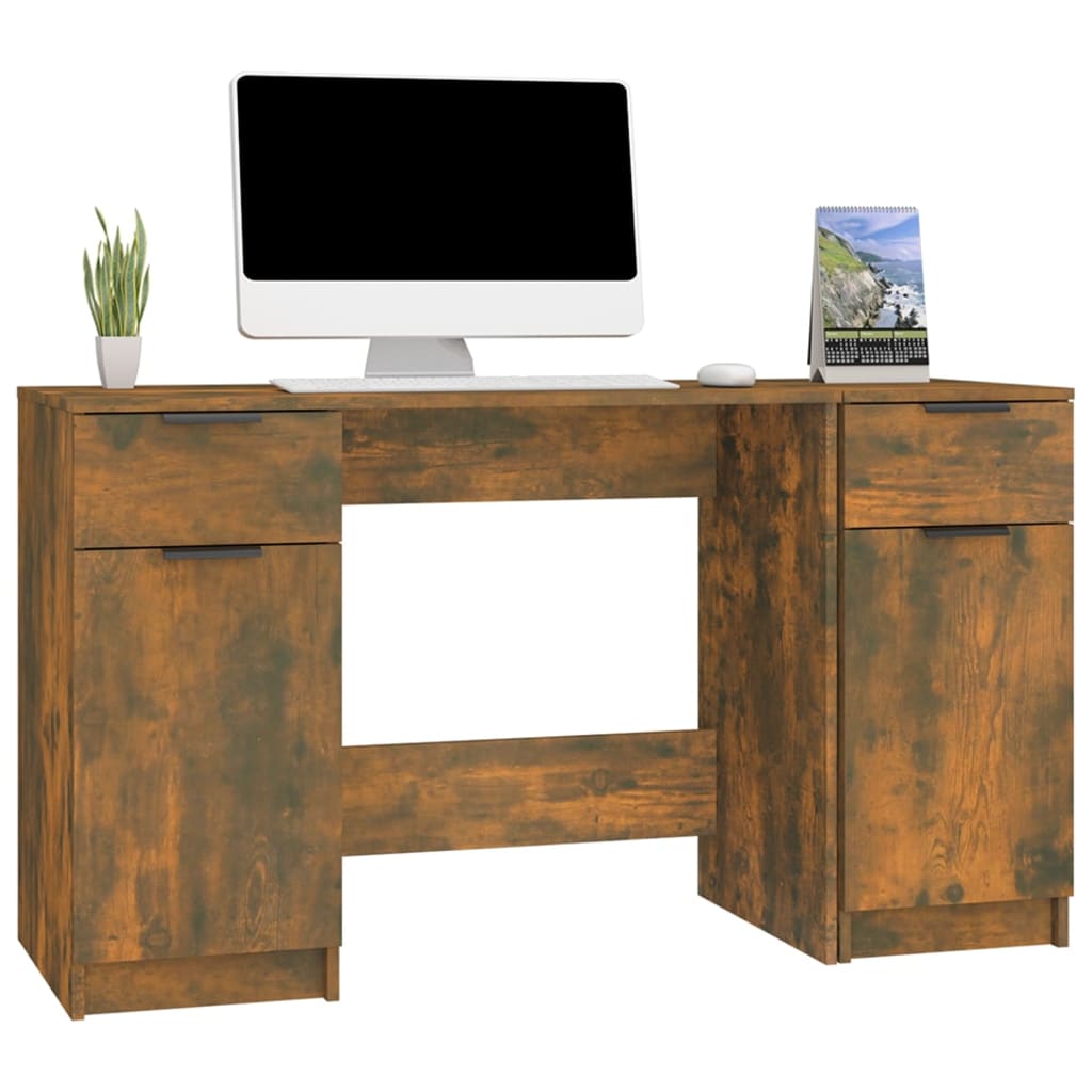 Bureau avec caisson en chêne fumé, panneaux de particules de bois