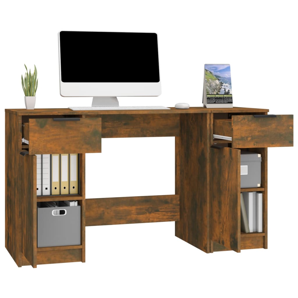 Bureau avec caisson en chêne fumé, panneaux de particules de bois
