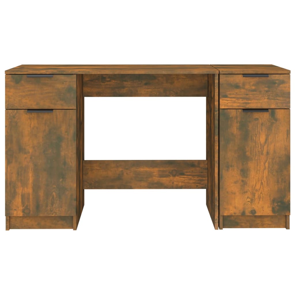 Bureau avec caisson en chêne fumé, panneaux de particules de bois