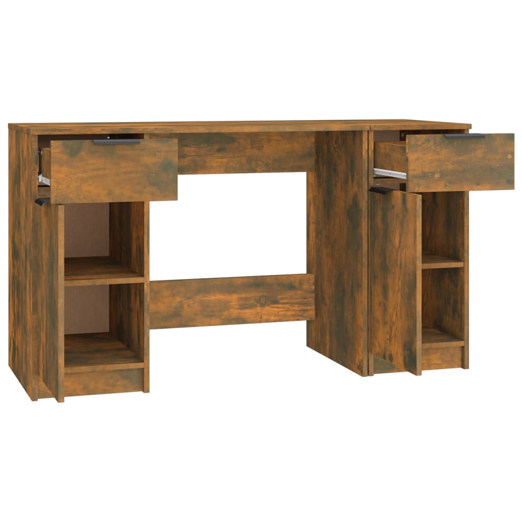 Bureau avec caisson en chêne fumé, panneaux de particules de bois