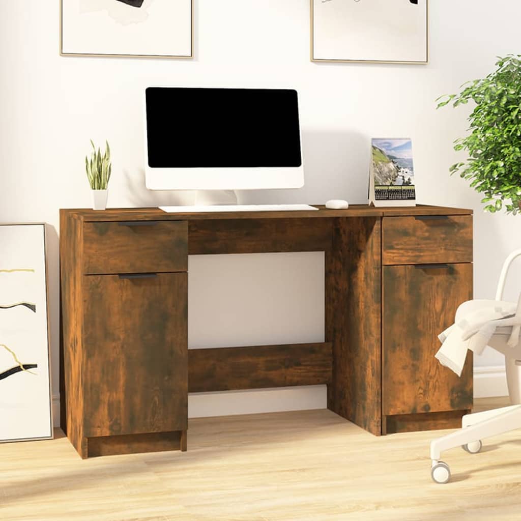 Bureau avec caisson en chêne fumé, panneaux de particules de bois