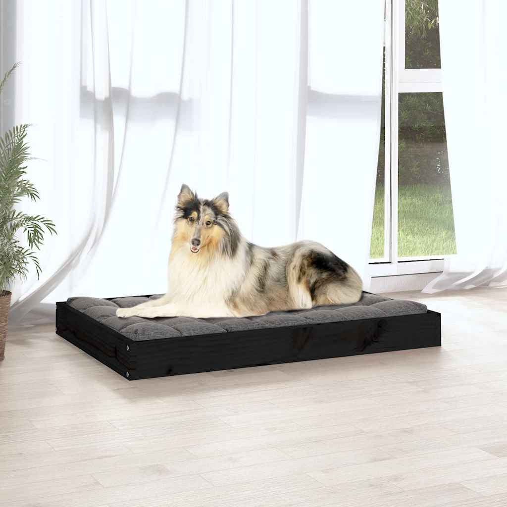 Hundebett Schwarz 91,5x64x9 cm Massivholz Kiefer
