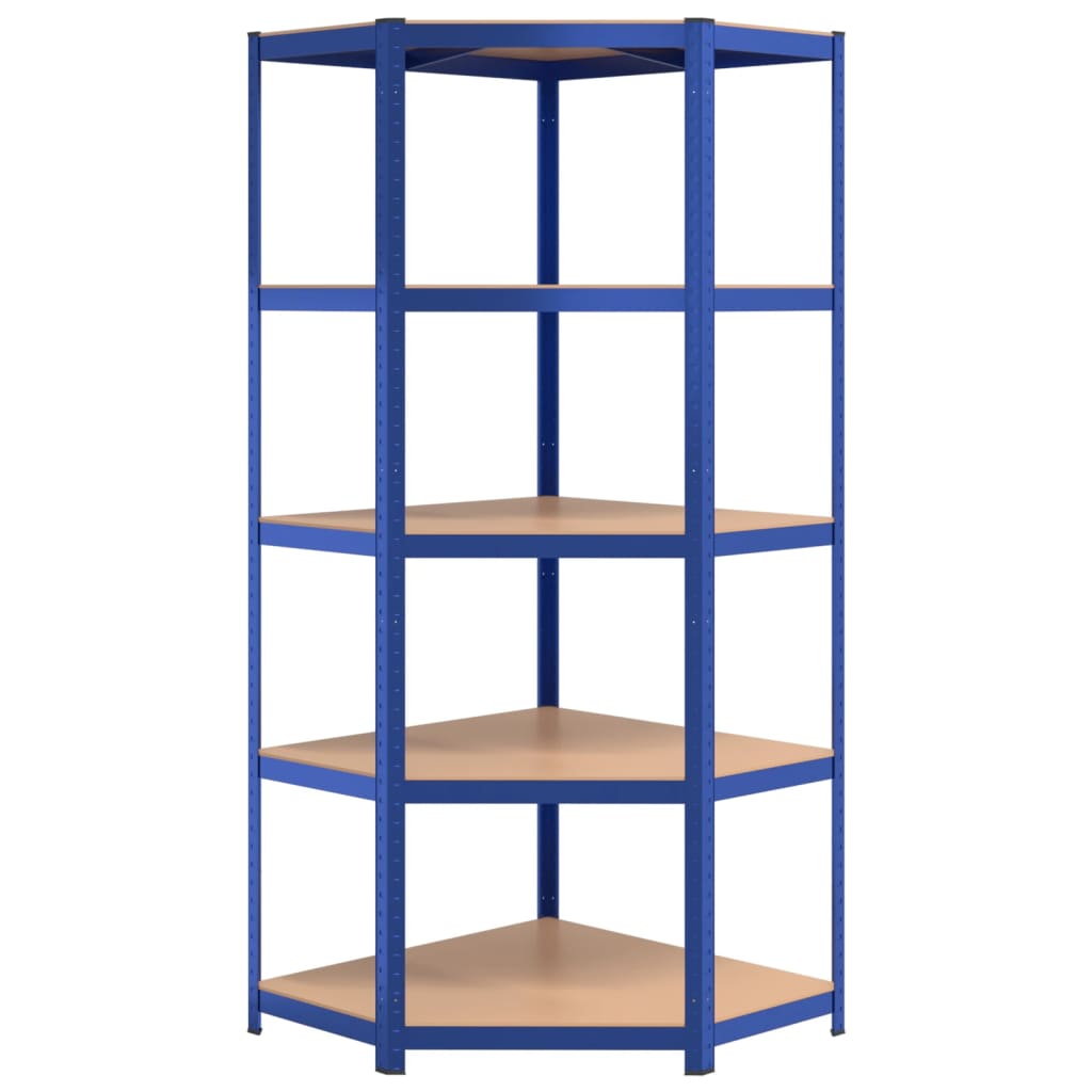 Eckregal mit 5 Böden Blau Stahl & Holzwerkstoff