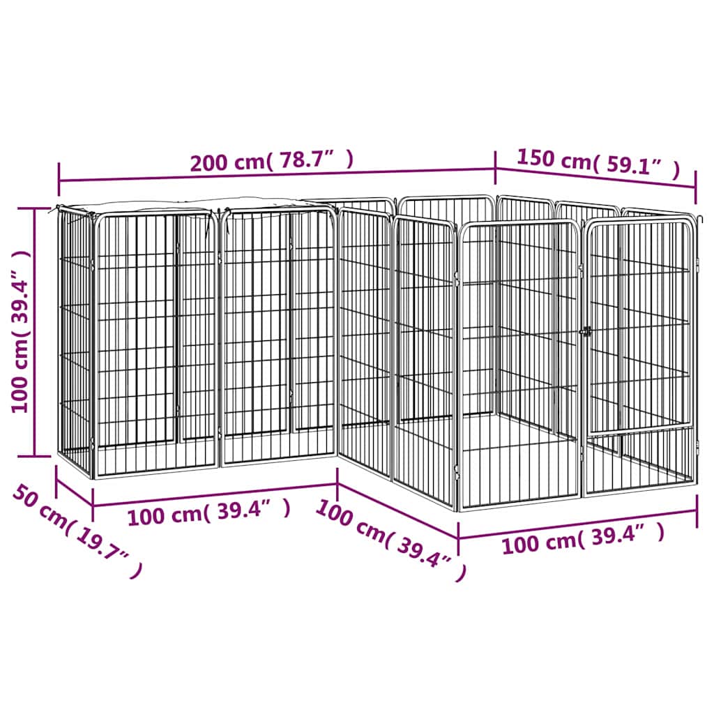 14-tlg. Hundelaufstall Schwarz 50x100cm Stahl Pulverbeschichtet