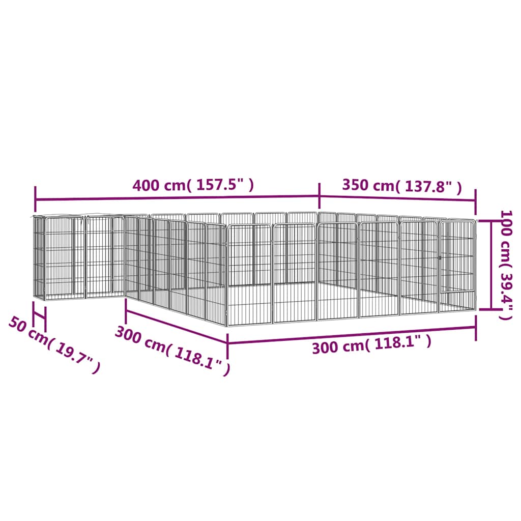 30-tlg. Hundelaufstall Schwarz 50x100cm Stahl Pulverbeschichtet