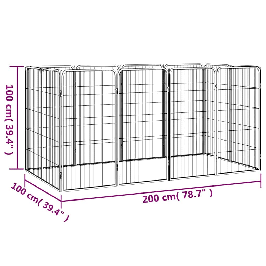 12-tlg. Hundelaufstall Schwarz 50x100cm Stahl Pulverbeschichtet