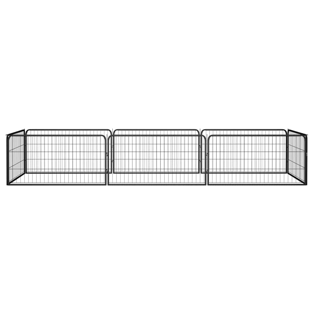 8-tlg. Hundelaufstall Schwarz 100x50 cm Stahl Pulverbeschichtet